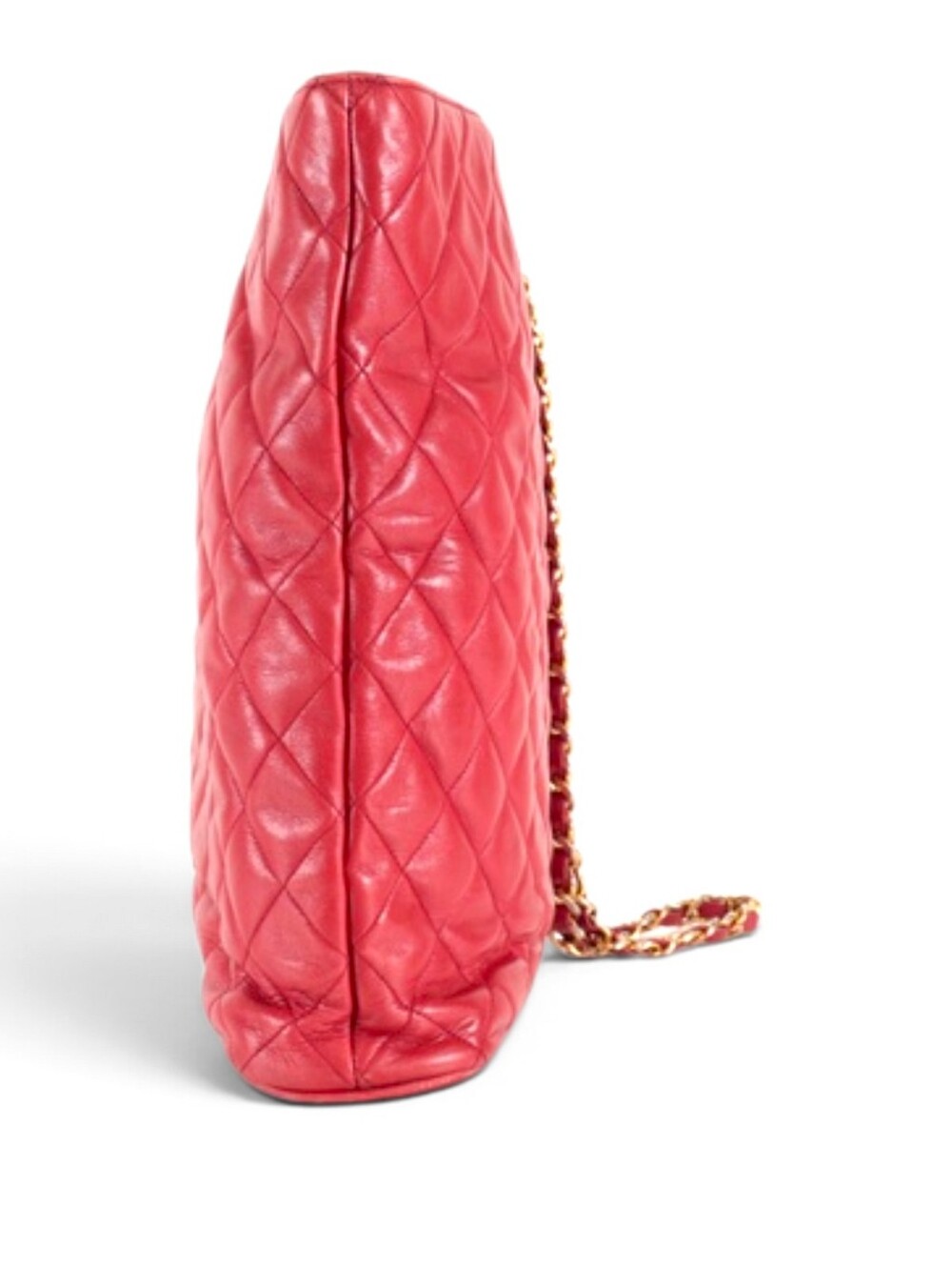 Chanel Red Quilted Lambskin CC Logo Charm Chain Tote Bag Vintage - Picture 5 of 11
